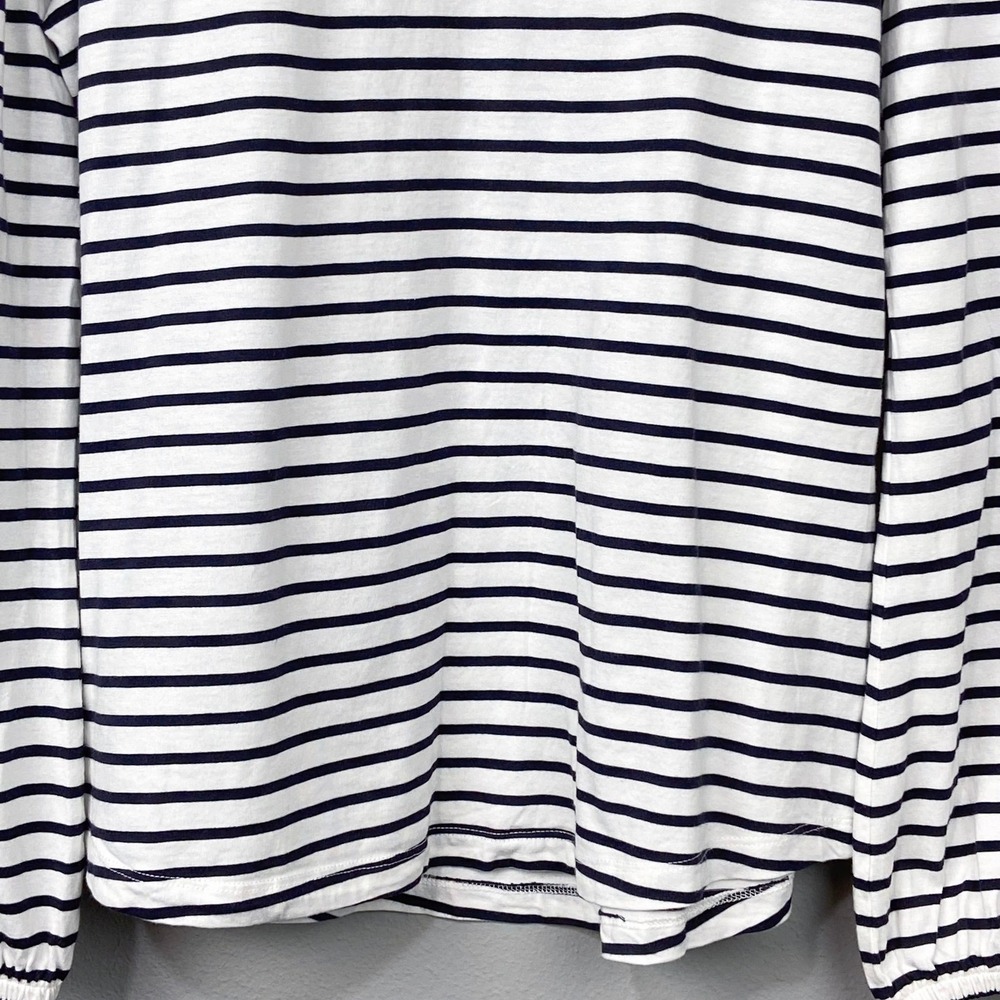 Boden Striped Knit Top Womens Size 8 Black White Puff Sleeve Cotton Modal Tee - Picture 10 of 12